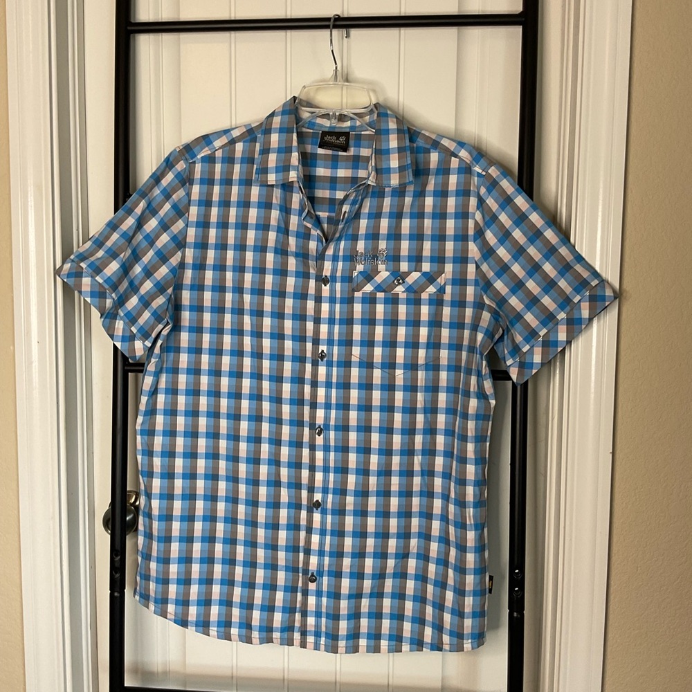 Blue Checkered Men's button up Shirt size medium light weight
